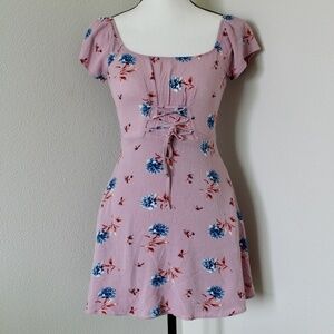 Dusty Mauve Floral Print Mini Milk Maid Dress